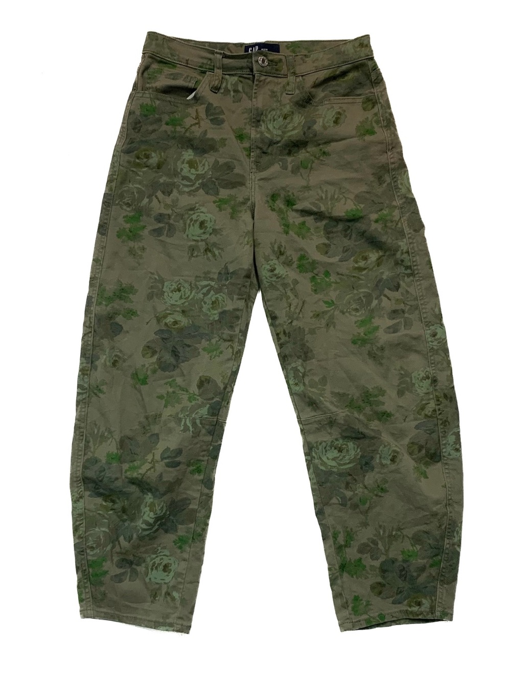 Gap Barrel Jeans Women Size 4 Green Floral Camo Lightweight